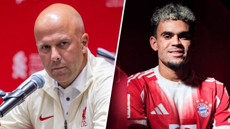 Luis Diaz poses for a portrait after he signed a contract with FC Bayern. Arne Slot in a press conference for Liverpool during their pre-season tou...
