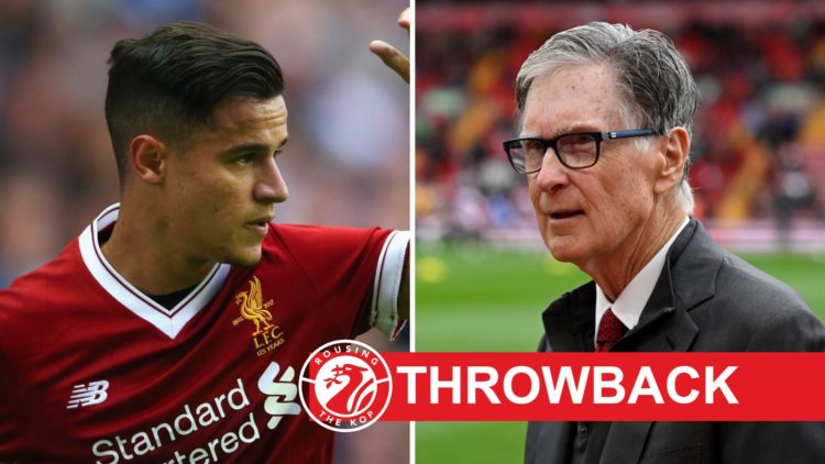 Philippe Coutinho raises his arm in signal during Liverpool's pre-season match against Wigan Athletic. Liverpool owner John Henry at Anfield for th...