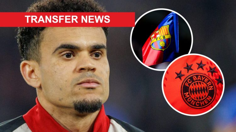 Luis Diaz lines up ahead of Liverpool's UEFA Champions League fixture against Paris Saint German at Parc des Princes. A Barcelona flag flies in the...