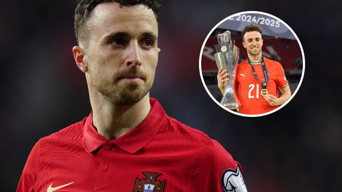 Diogo Jota in action for the Portugal national team during their 2022 FIFA World Cup qualifier against North Macedonia. Diogo Jota poses with the U...