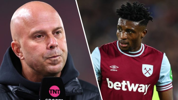 Arne Slot manager, head coach of Liverpool, interviewed by TNT Sports ahead of the Premier League match between Liverpool FC and Aston Villa FC at ...