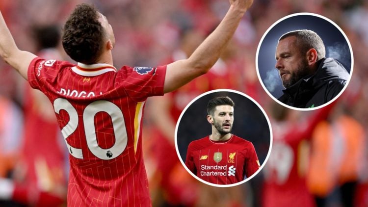 Diogo Jota drops to his knees as Liverpool are confirmed as Premier League champions after beating Tottenham Hotspur at AnfieldAdam Lallana picture...