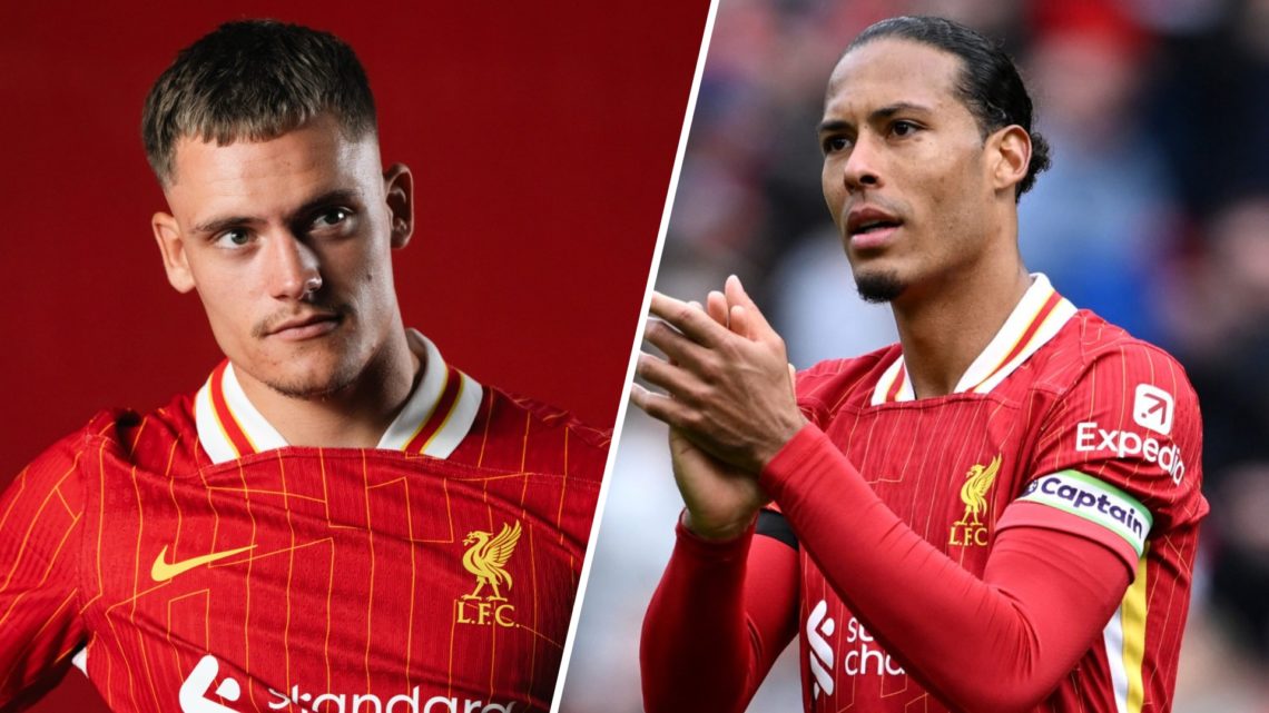 Florian Wirtz is unveiled as a Liverpool player after his signing at AXA Training Centre. Virgil van Dijk of Liverpool celebrates victory after the...