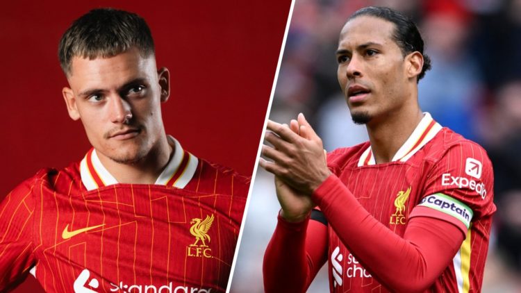Florian Wirtz is unveiled as a Liverpool player after his signing at AXA Training Centre. Virgil van Dijk of Liverpool celebrates victory after the...