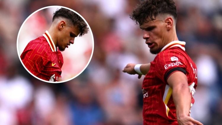 Milos Kerkez strikes the ball during his Liverpool debut against Preston North End. Milos Kerkez in action during his Liverpool debut against Prest...