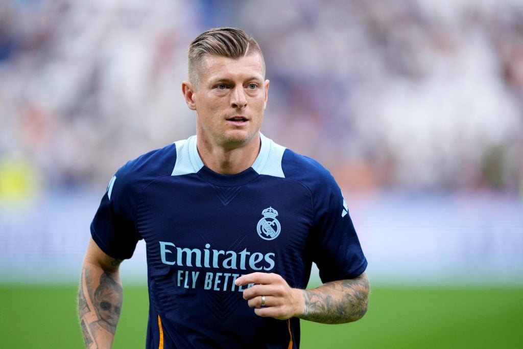 Tony Kroos of Real Madrid warms up during the Corazon Classic Match 2025 football match played between Real Madrid Leyendas and Borussia Dortmund Legends at Santiago Bernabeu