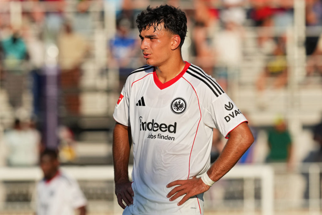 Uzun Can #42 of Eintracht Frankfurt looks on during an international friendly against Aston Villa at Lynn Family Stadium