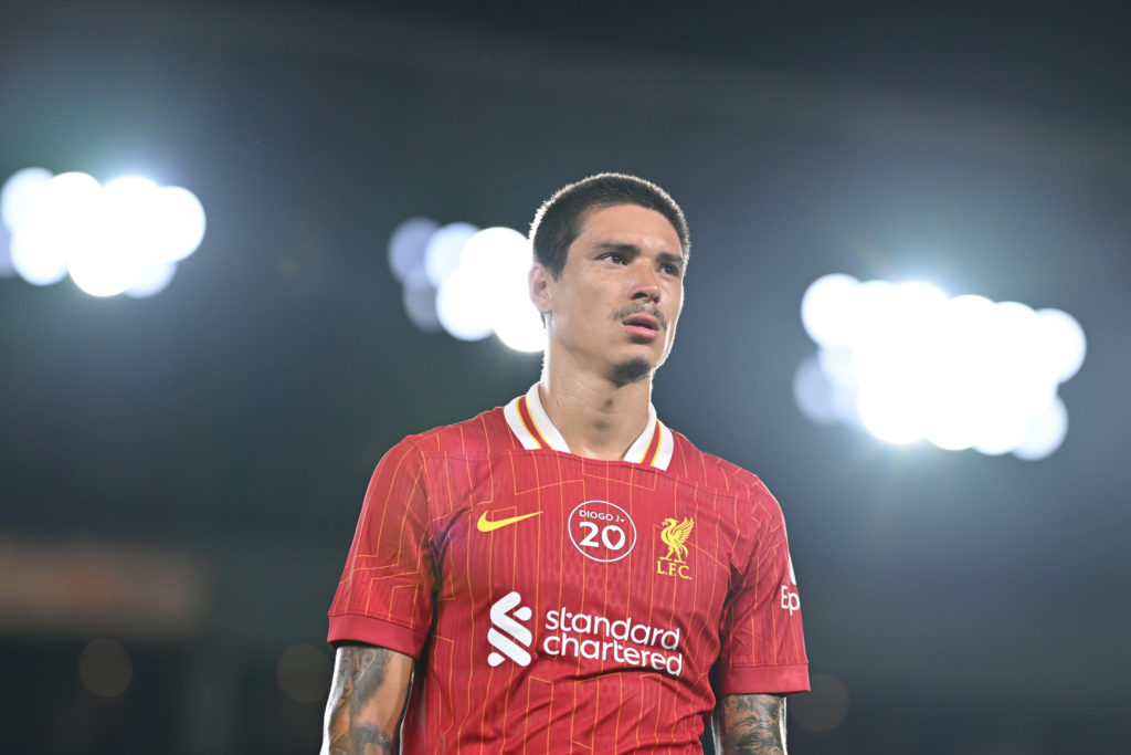 Liverpool striker Darwin Nunez in action during the pre-season friendly against Yokohama F. Marinos