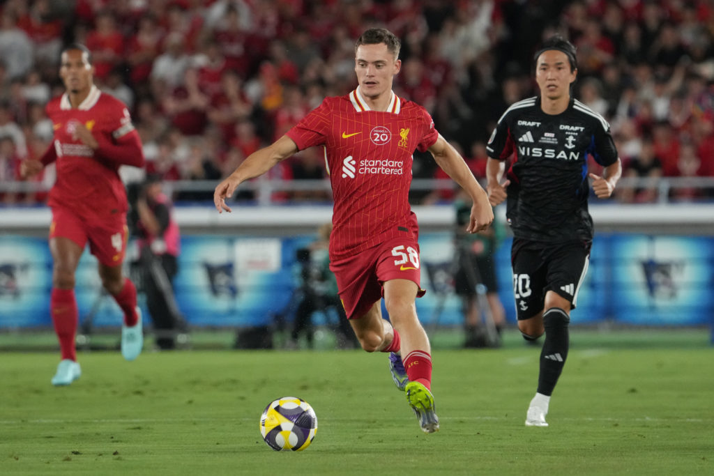 Florian Wirtz runs with the ball during Liverpool's pre-season friendly against Yokohama F. Marinos.