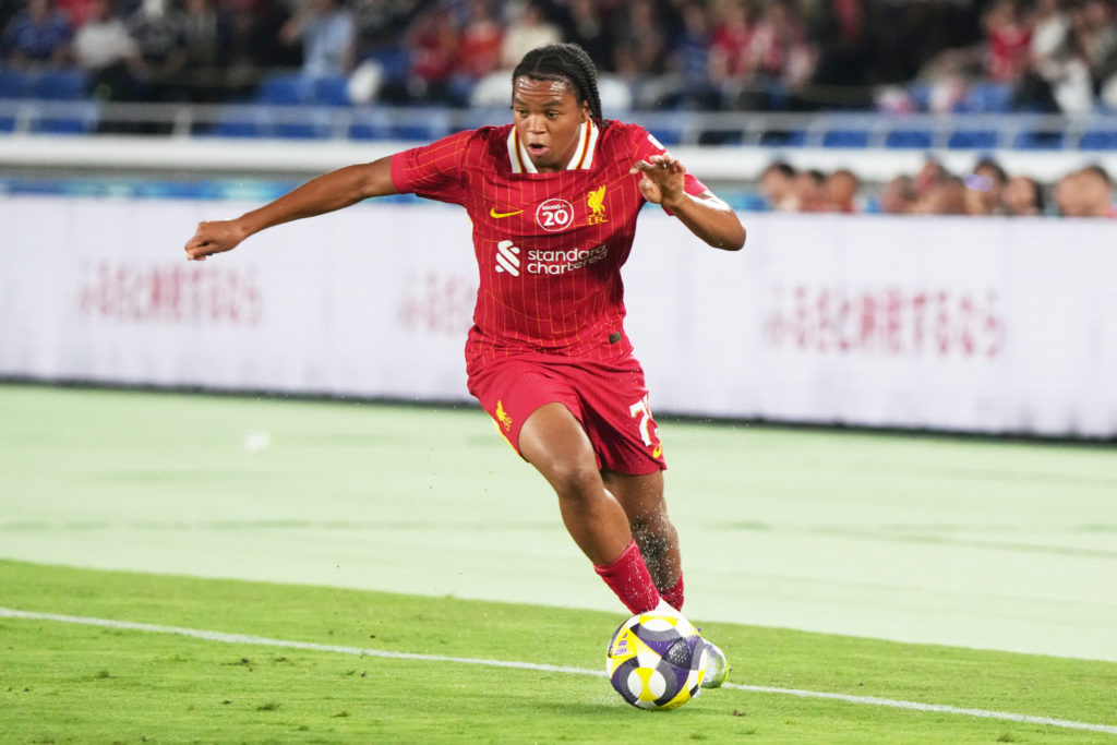 Rio Ngumoha runs with the ball during Liverpool's pre-season match against Yokohama F. Marinos