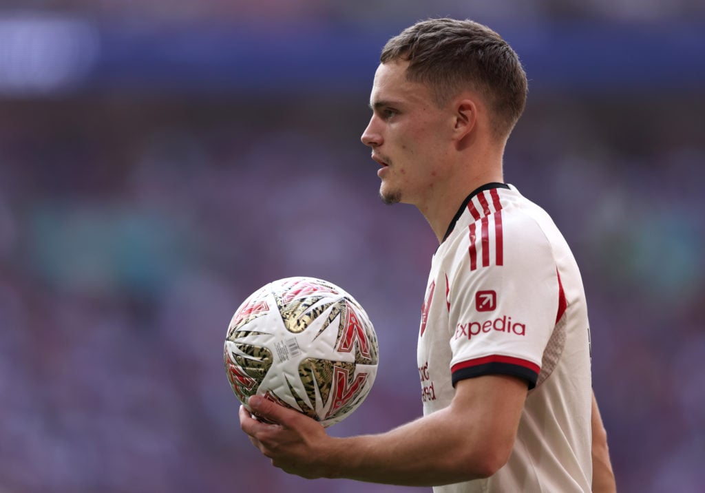 Florian Wirtz holds the ball during Liverpool's Community Shield match against Crystal Palace at Wembley