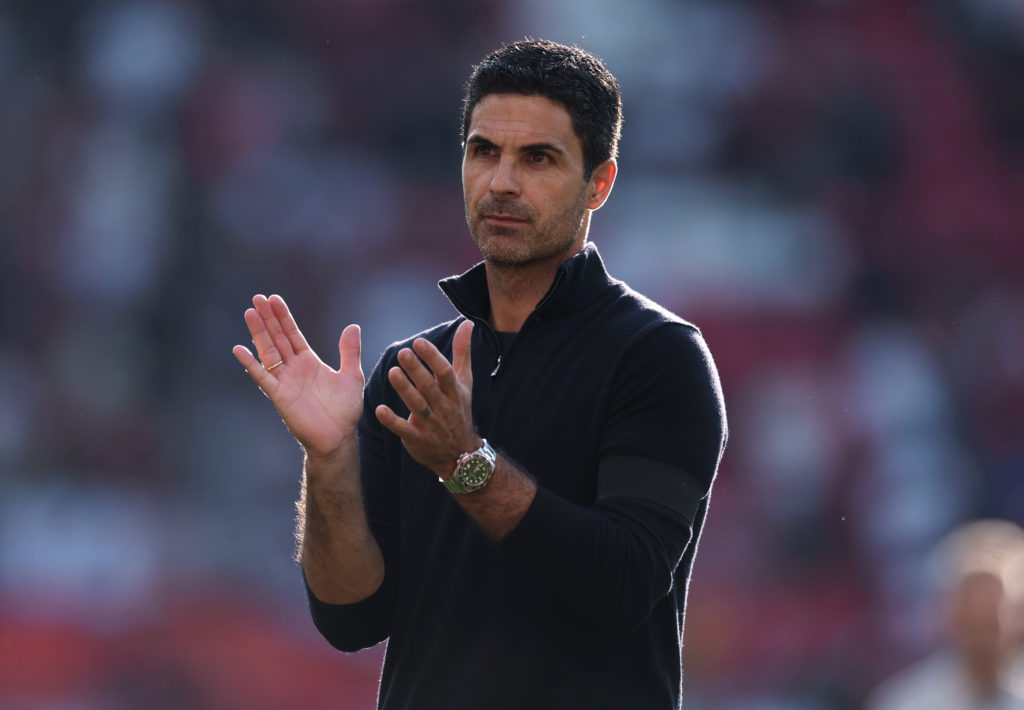 Arsenal head coach Mikel Arteta applauds after the Premier League match between Manchester United and Arsenal at Old Trafford.