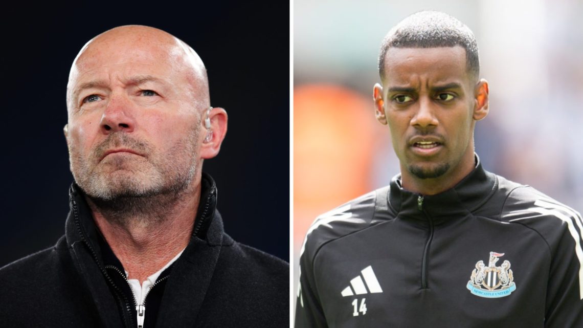 Alan Shearer looks on ahead of Manchester City's UEFA Champions League match against Feyenoord at the Etihad Stadium. Alexander Isak of Newcastle U...