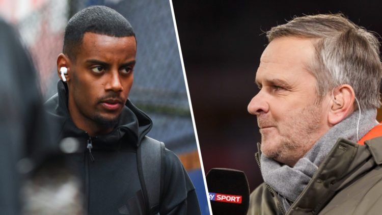 Left: Alexander Isak walking to a stadium ahead of a game for Newcastle. Right: Dietmar Hamann presenting for Sky Sports.
