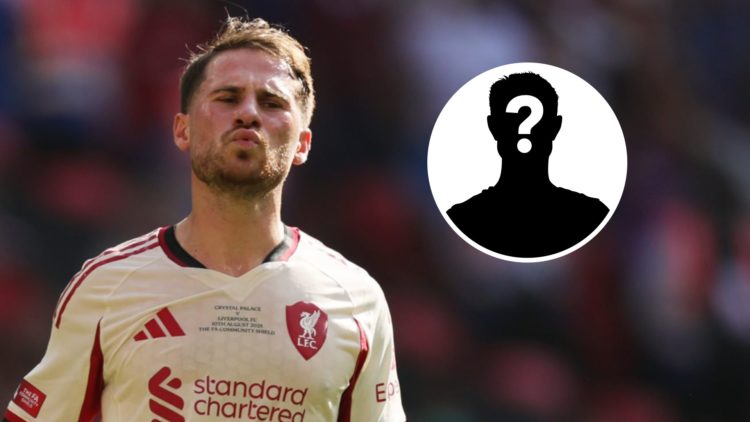 Alexis Mac Allister reacts after missing a penalty in the Community Shield shootout between Liverpool and Crystal Palace at Wembley Stadium. Inset ...