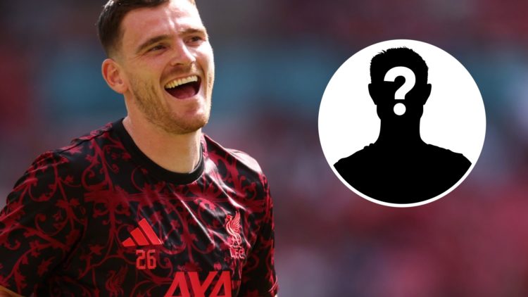 Liverpool's Andy Robertson laughs as he warms up ahead of the Community Shield match with Crystal Palace at Wembley Stadium