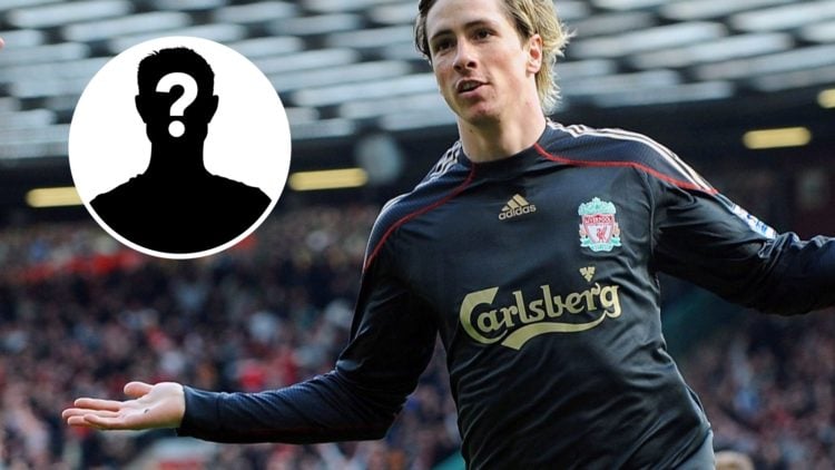 Main: Fernando Torres celebrating scoring a goal for Liverpool. Insert: Mystery Player.