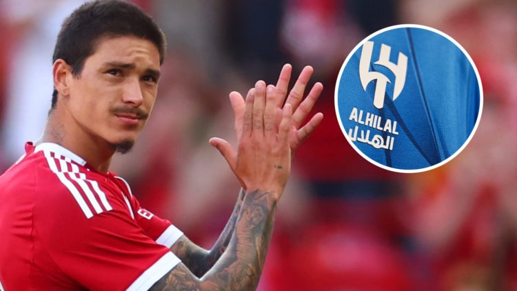 Darwin Nunez applauds fans at Anfield after being taken off during the pre-season friendly against Athletic Club Bilbao. Close up of Al Hilal badge...