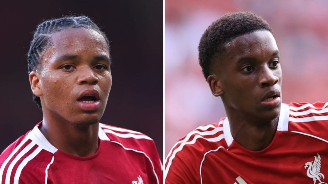 Rio Ngumoha in action for Liverpool during the pre-season friendly against Athletic Club Bilbao at Anfield. Trey Nyoni of Liverpool runs during the...