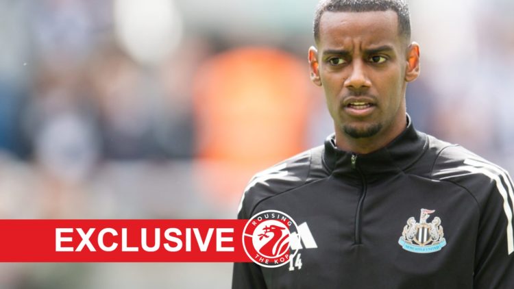 Alexander Isak warms up ahead of Newcastle United's Premier League match against Everton at St James' Park.