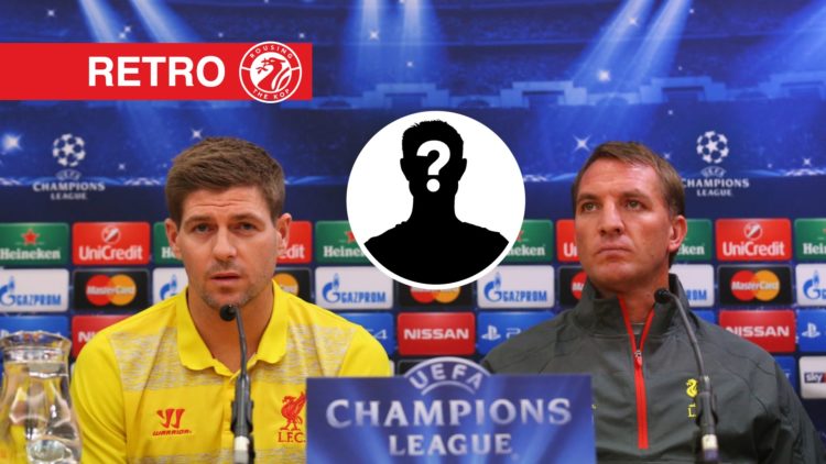 Brendan Rodgers the manager of Liverpool and Steven Gerrard face the media during a press conference at Anfield