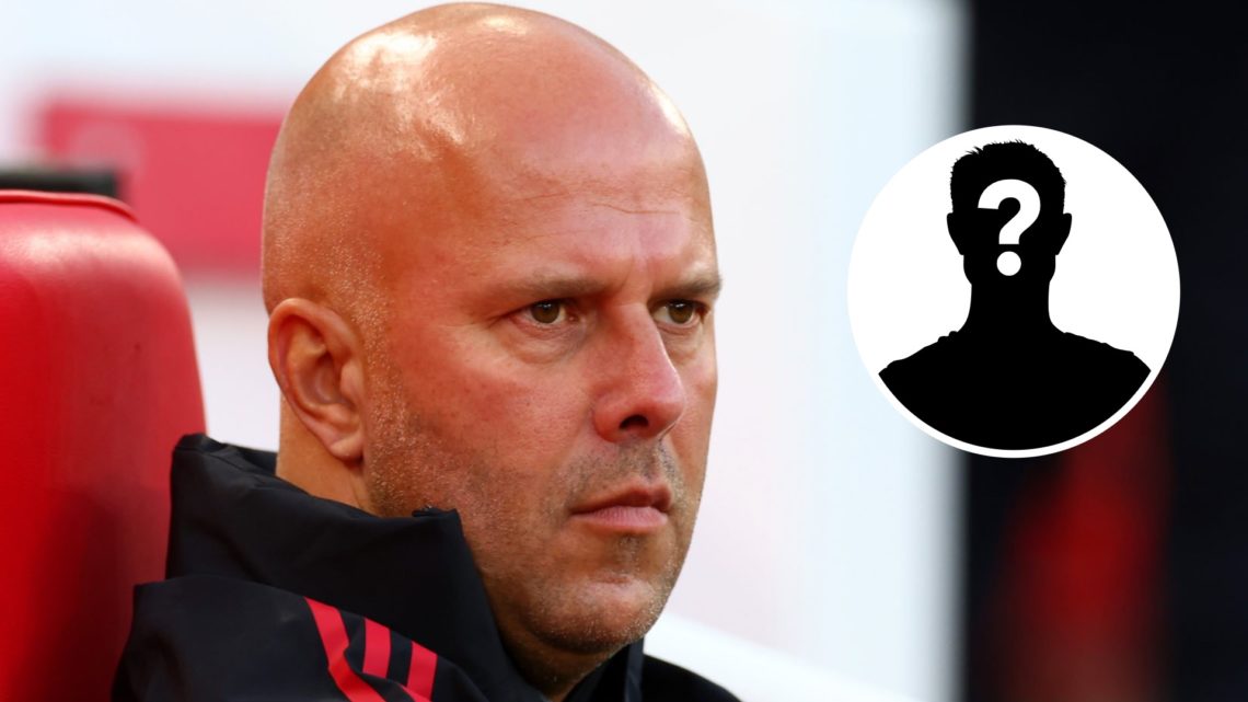Main: Arne Slot on the Liverpool bench during one of their games. Insert: Mystery player.