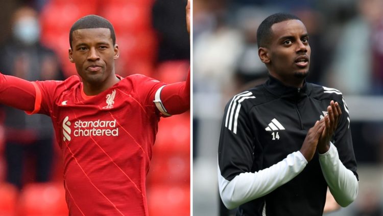 Gini Wijnaldum waves to supporters as he's substituted during his final appearance for Liverpool at Anfield. Alexander Isak applauds fans at St Jam...