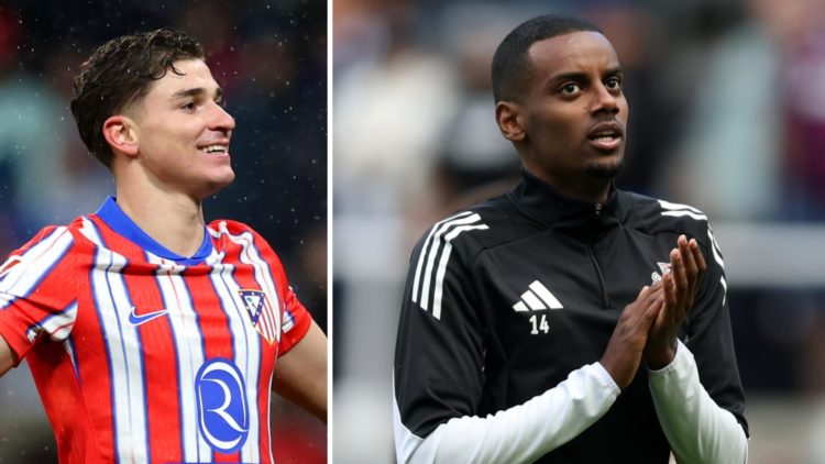 Julian Alvarez celebrates after scoring for Atletico Madrid in La Liga against Athletic Bilbao. Alexander Isak applauds fans ahead of Newcastle Uni...