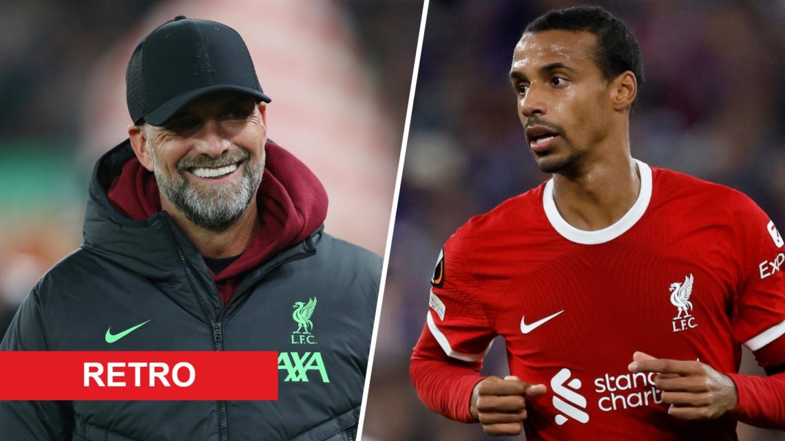 Left: Jurgen Klopp pictured on the Liverpool touchline. Right: Joel Matip caught in action for Liverpool.