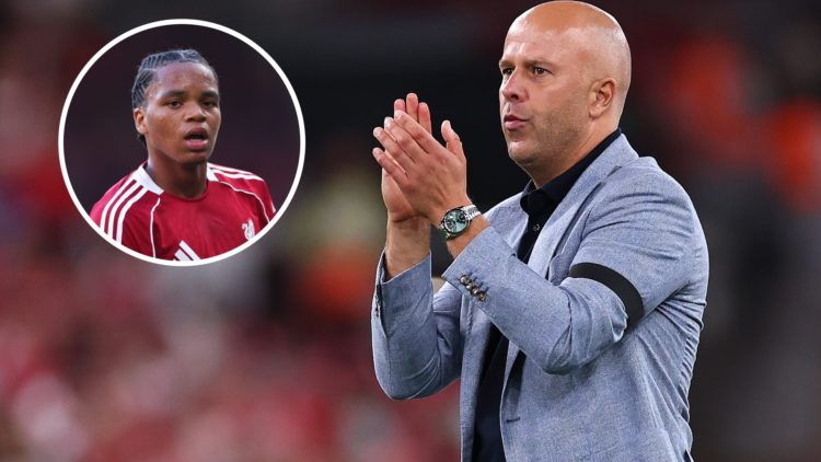 Arne Slot manager / head coach of Liverpool applauds the fans at full time during the Premier League match between Liverpool and Bournemouth at Anf...