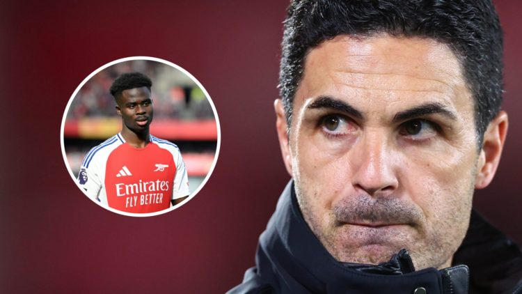 Mikel Arteta looks on ahead of Arsenal's Premier League match against Nottingham Forest at City Ground. Bukayo Saka in action for Arsenal during th...