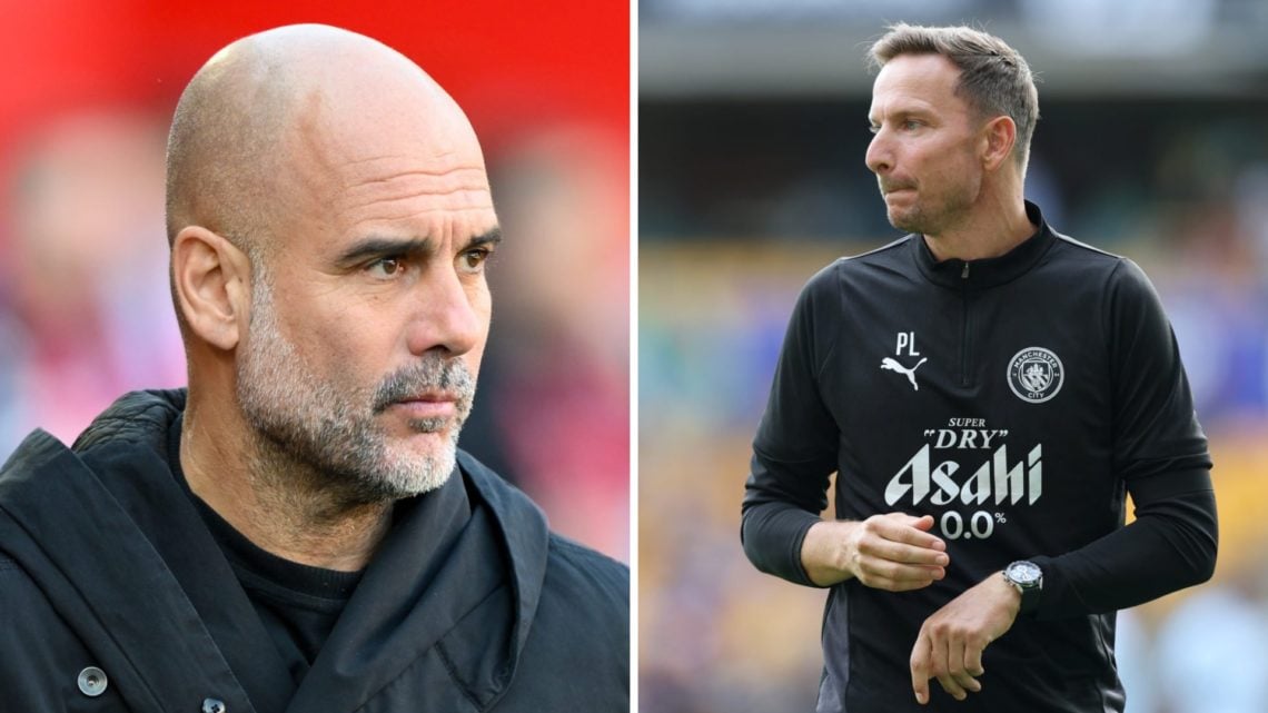 Pep Guardiola watches on during Manchester City's Premier League game against Nottingham Forest at City Ground. Manchester City assistant coach Pep...