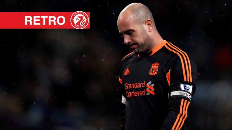 Pepe Reina of Liverpool looks dejected during the Barclays Premier League match between Manchester City and Liverpool at the Etihad Stadium