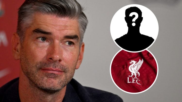 Liverpool sporting director Richard Hughes answers questions after being unveiled at the AXA Training Centre. Close-up of Liverpool FC badge on the...