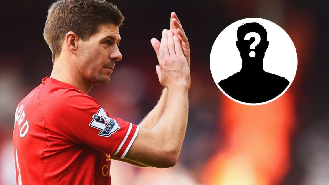 Steven Gerrard applauds supporters after Liverpool's Premier League match against Newcastle United at Anfield. Mystery player silhouette with quest...