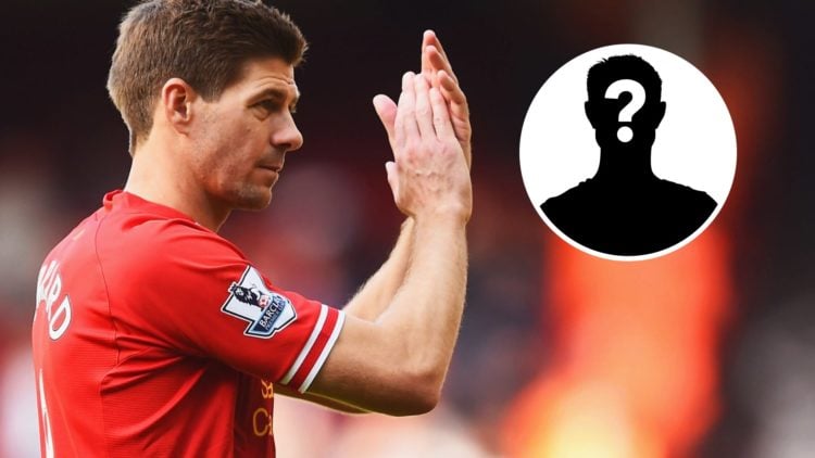 Steven Gerrard applauds supporters after Liverpool's Premier League match against Newcastle United at Anfield. Mystery player silhouette with quest...