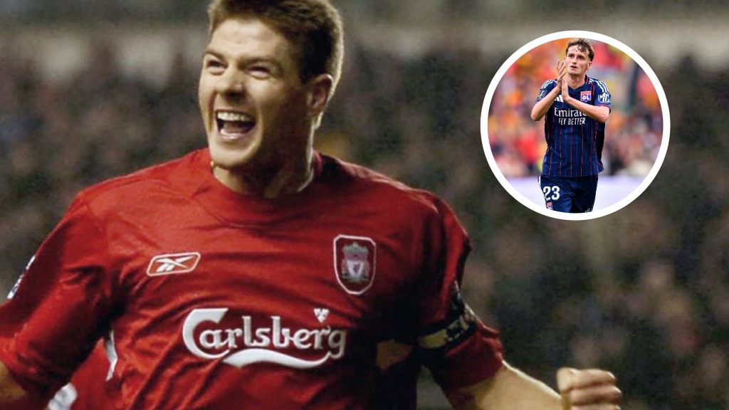 Steven Gerrard celebrates after scoring for Liverpool against Birmingham City in the Premier League at Anfield. Tyler Morton applauds fans after Ly...