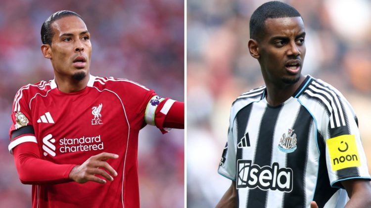 Left: Virgil van Dijk pictured playing for Liverpool. Right: Alexander Isak caught in action for Newcastle.