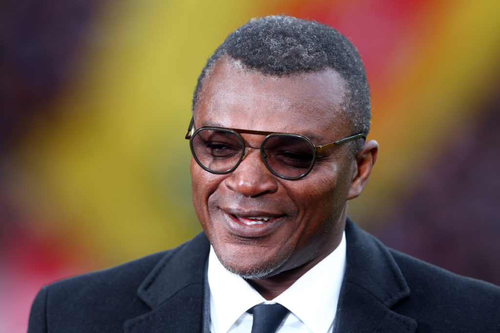 Former Chelsea captain Marcel Desailly pictured at Wembley Stadium ahead of the 2024 Carabao Cup final