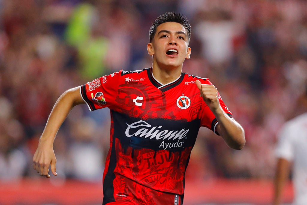 Tijuana's Gilberto Mora celebrates after scoring during the Liga MX match against Chivas.