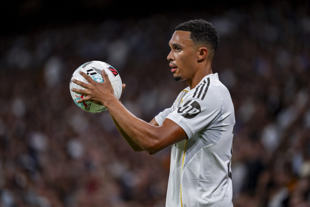 Trent Alexander-Arnold prepares to take a throw-in during Real Madrid's La Liga match against Real Mallorca