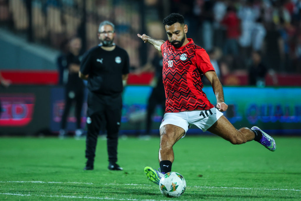 Mohamed Salah of Egypt stands before the FIFA World Cup African qualifiers Match Group A between Egypt and Ethiopia at Cairo International Stadium