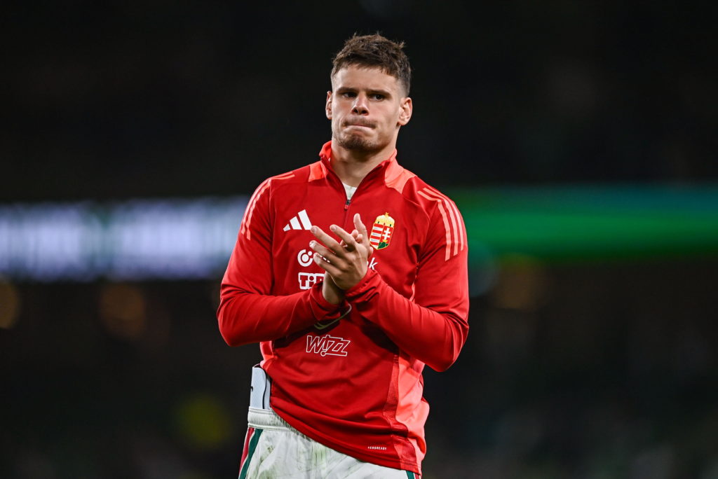 Milos Kerkez pictured during a World Cup qualifier for Hungary.