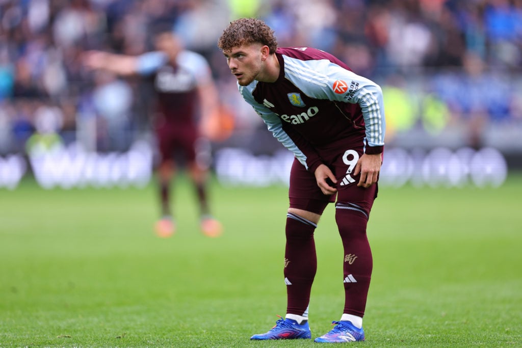 Harvey Elliott of Aston Villa during the Premier League match between Everton and Aston Villa at Hill Dickinson Stadium.