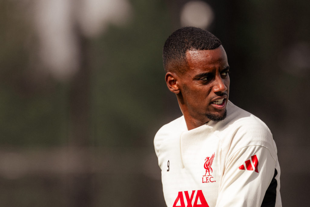 Alexander Isak of Liverpool during a training session at AXA Training Centre on September 10, 2025 in Kirkby, England.