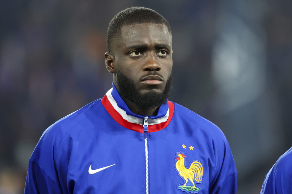 Dayot Upamecano lines up for France ahead of their FIFA World Cup qualifier against Iceland in Paris.