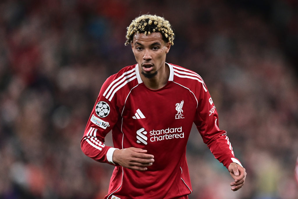 Liverpool's Hugo Ekitike in action during the UEFA Champions League 2025/26 League Phase MD1 match between Liverpool FC and Atletico de Madrid at Anfield.