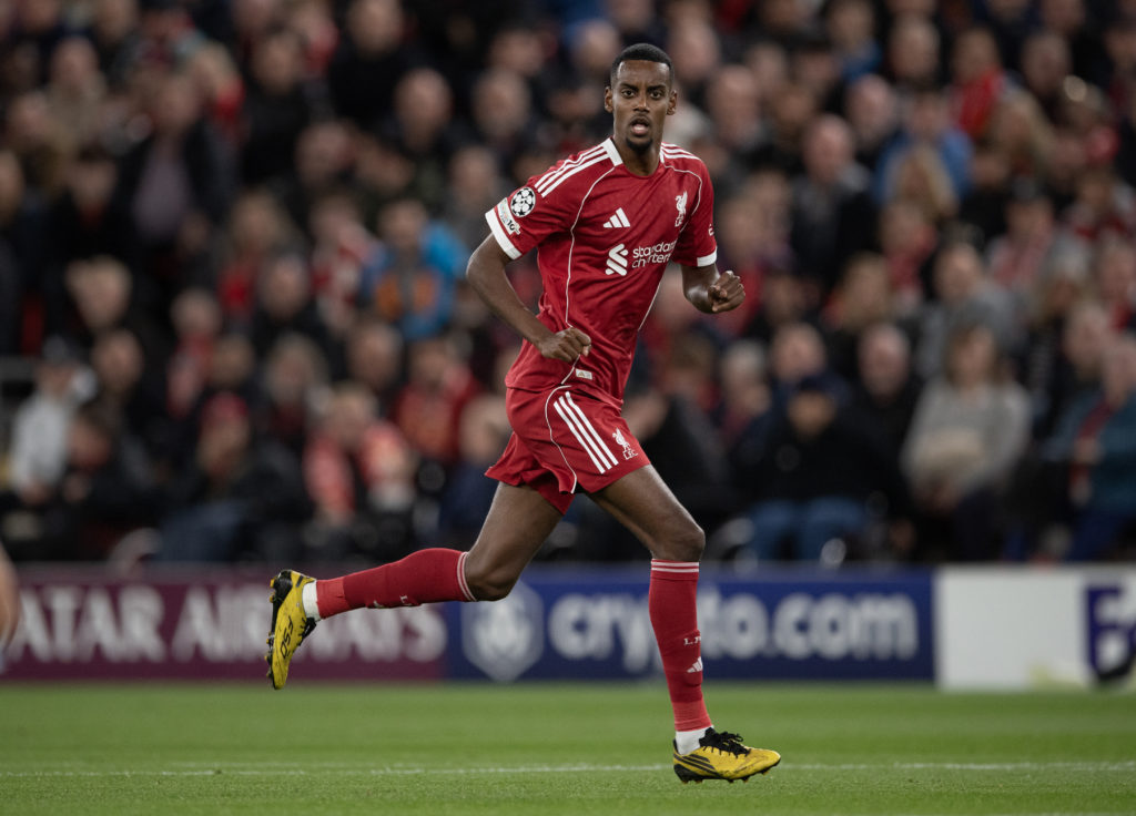Alexander Isak runs during Liverpool's UEFA Champions League match against Atletico Madrid at Anfield.