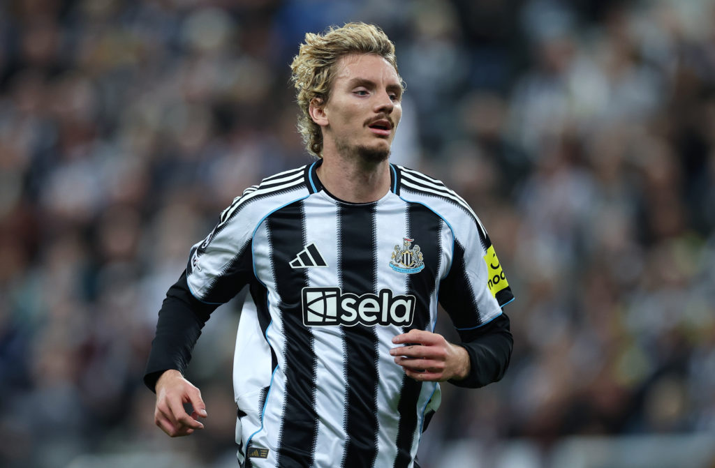 Nick Woltemade in action during Newcastle United's UEFA Champions League match against Barcelona at St James' Park.