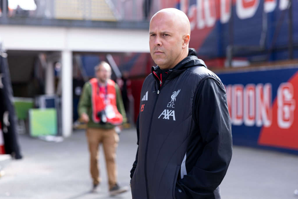 Arne Slot looks on before Crystal Palace game